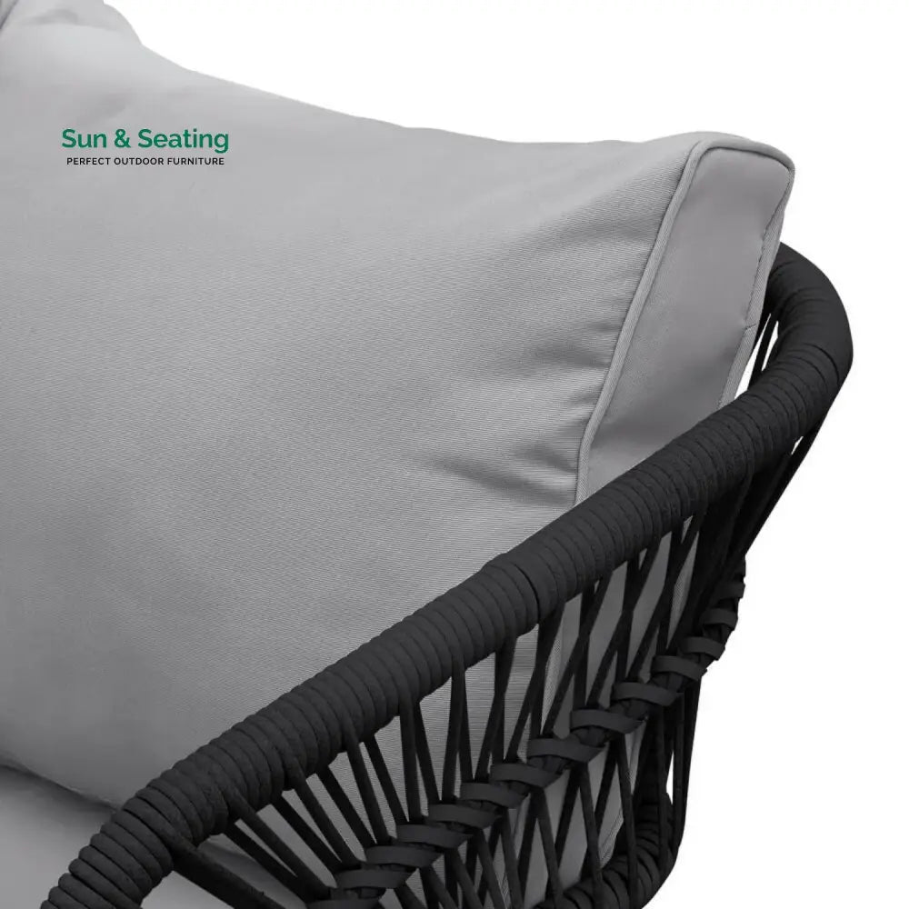 Presley Outdoor Rope 4-Piece Patio Sofa Set with Glass Top Table (Black/Light Grey) Sofa Set
