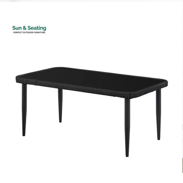 Presley Outdoor Rope 4-Piece Patio Sofa Set with Glass Top Table (Black/Light Grey) Sofa Set