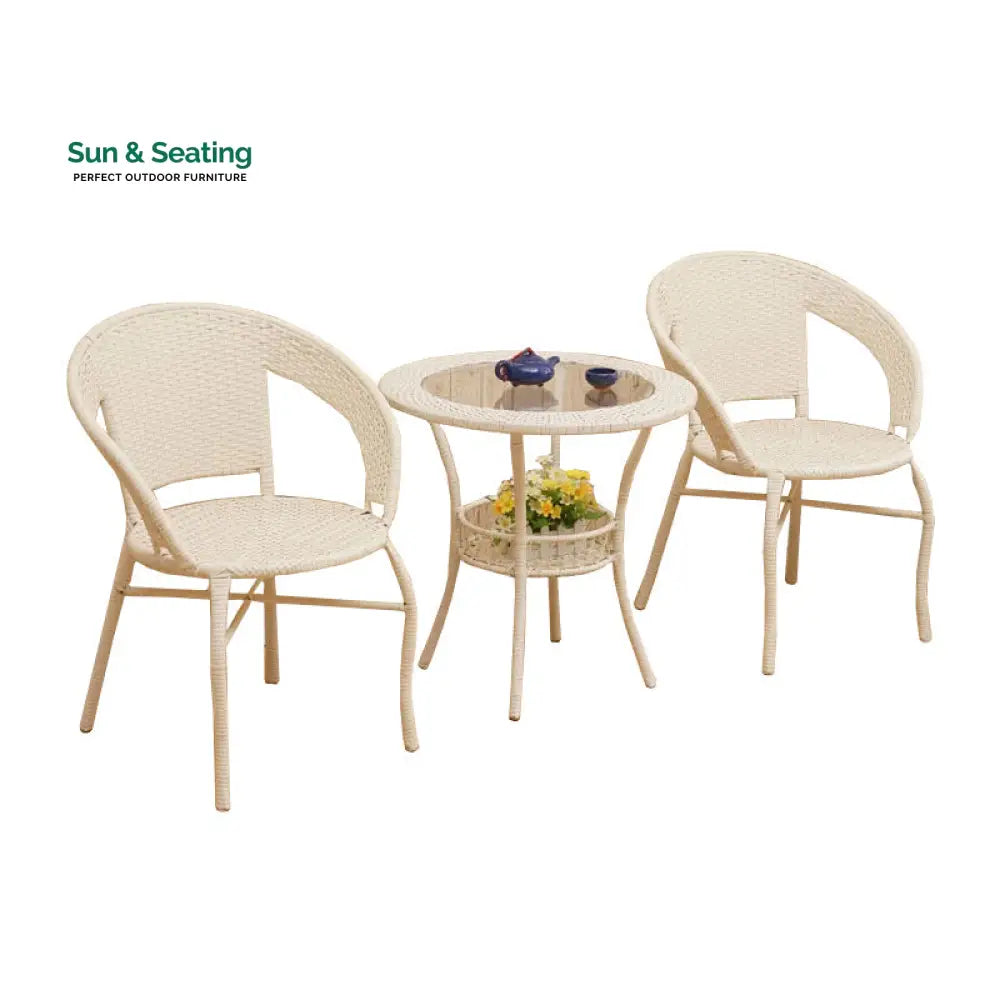 Prishu Outdoor Patio Seating Set 2 Chairs and 1 Table Set (Cream) Coffee Table Sets