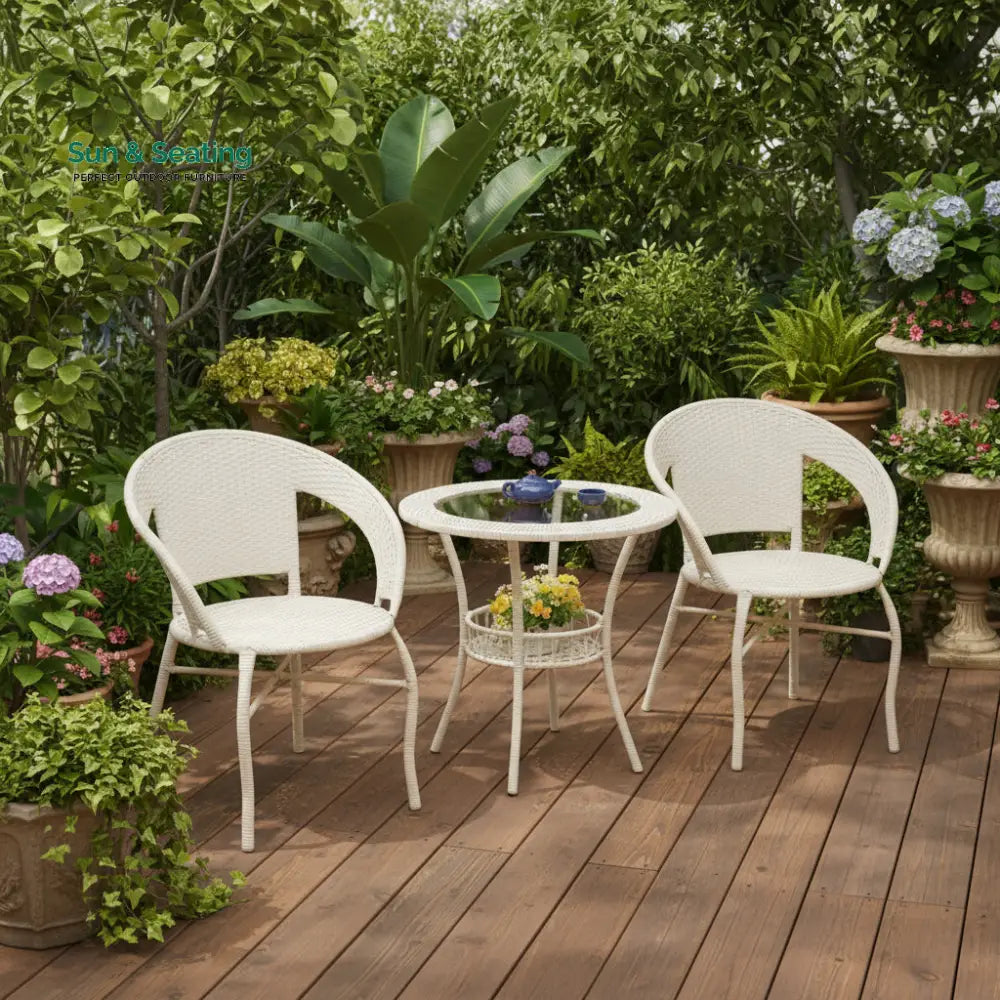 Prishu Outdoor Patio Seating Set 2 Chairs and 1 Table Set (Cream) Coffee Table Sets