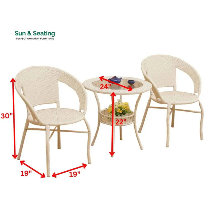 Prishu Outdoor Patio Seating Set 2 Chairs and 1 Table Set (Cream) Coffee Table Sets