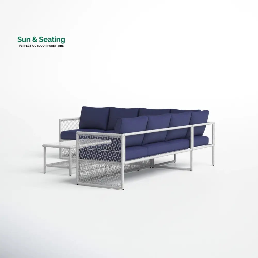 Promo Outdoor Sofa Set 7 Seater and 1 Center Table Set (White + Blue) Sofa Sets