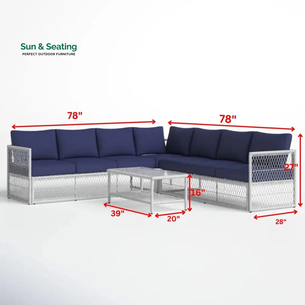 Promo Outdoor Sofa Set 7 Seater and 1 Center Table Set (White + Blue) Sofa Sets