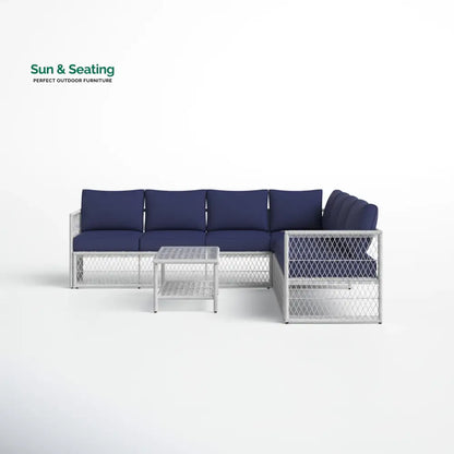 Promo Outdoor Sofa Set 7 Seater and 1 Center Table Set (White + Blue) Sofa Sets