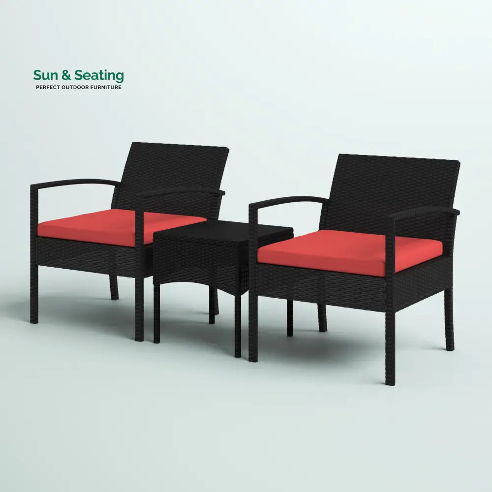 Pronto Outdoor Patio Seating Set 2 Chairs and 1 Table Set (Brown + Red) Coffee Table Sets
