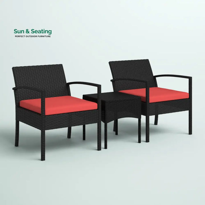 Pronto Outdoor Patio Seating Set 2 Chairs and 1 Table Set (Brown + Red) Coffee Table Sets