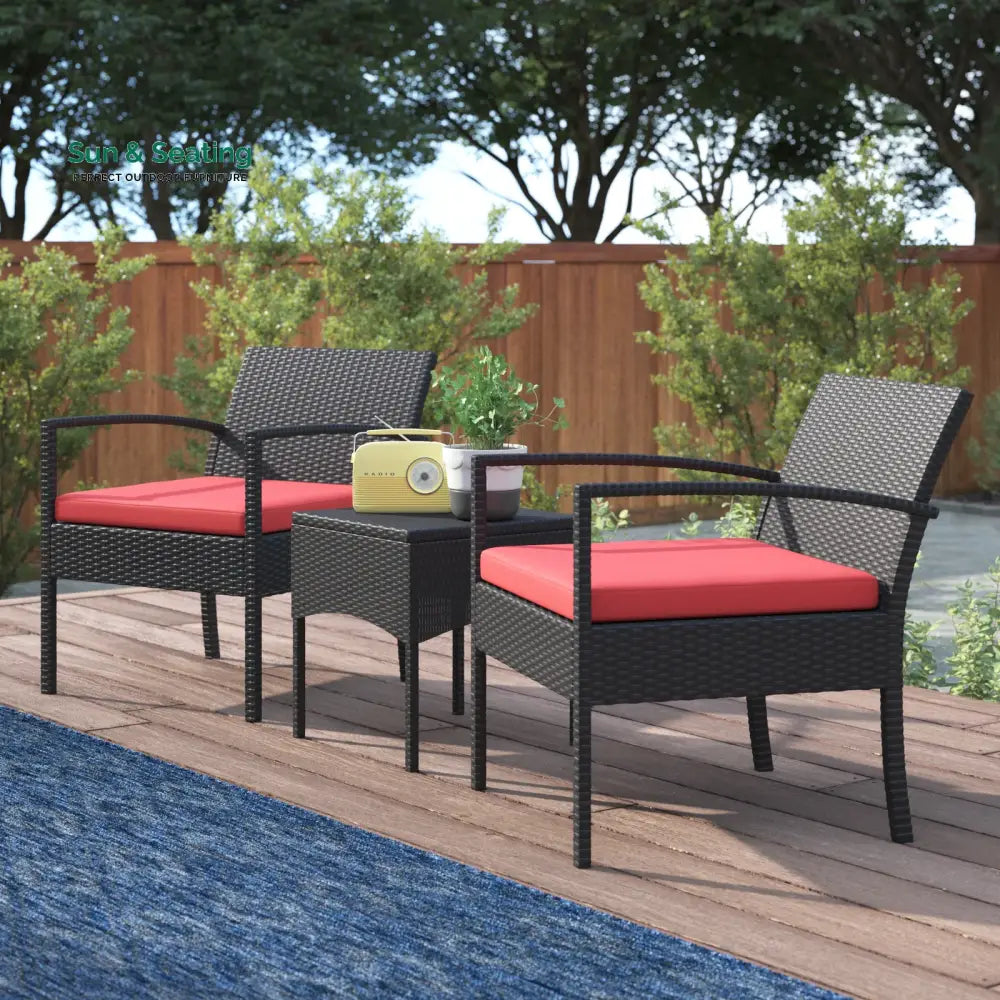 Pronto Outdoor Patio Seating Set 2 Chairs and 1 Table Set (Brown + Red) Coffee Table Sets