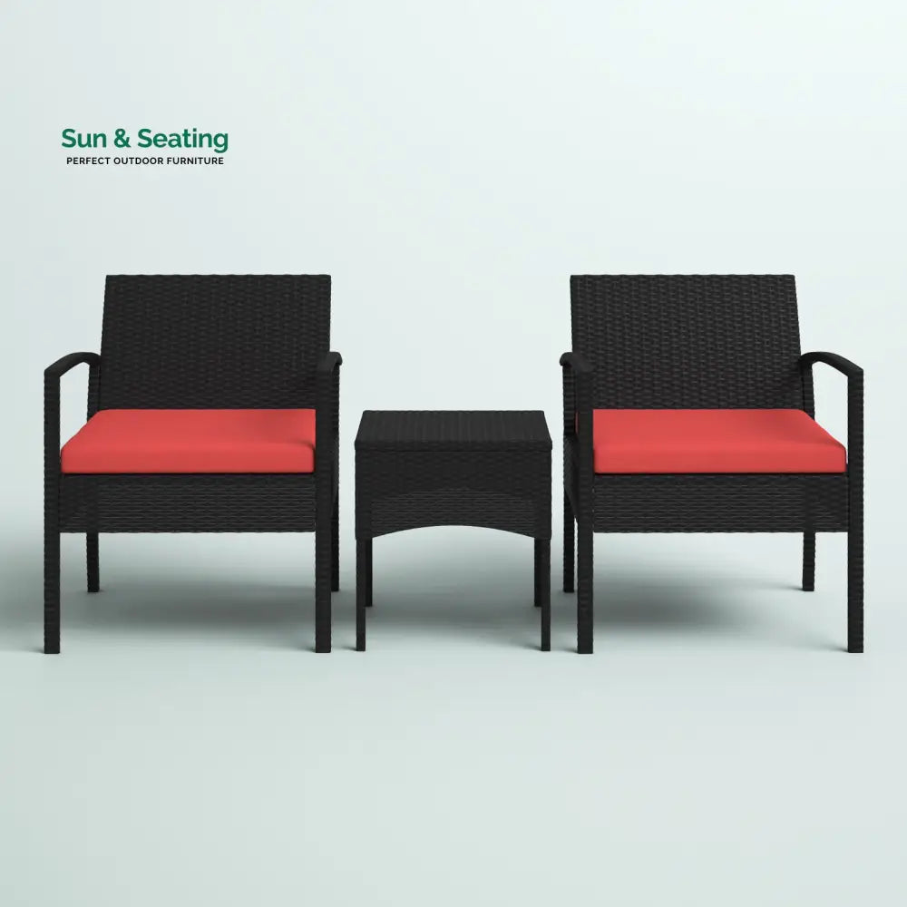 Pronto Outdoor Patio Seating Set 2 Chairs and 1 Table Set (Brown + Red) Coffee Table Sets