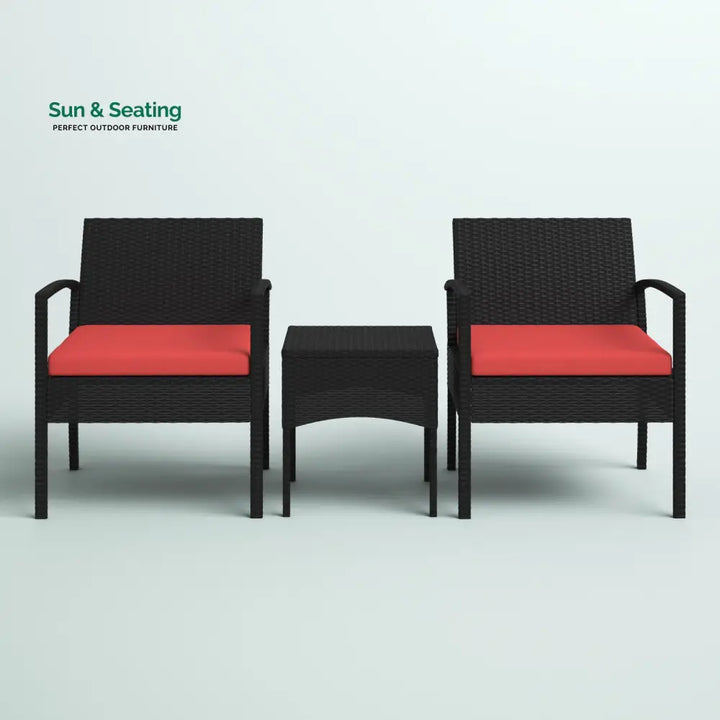 Pronto Outdoor Patio Seating Set 2 Chairs and 1 Table Set (Brown + Red) Coffee Table Sets