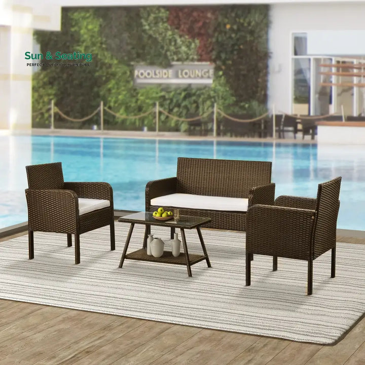 Proulx Outdoor Sofa Set 2 Seater 2 Single seater and 1 Center Table (Brown) Sofa Sets