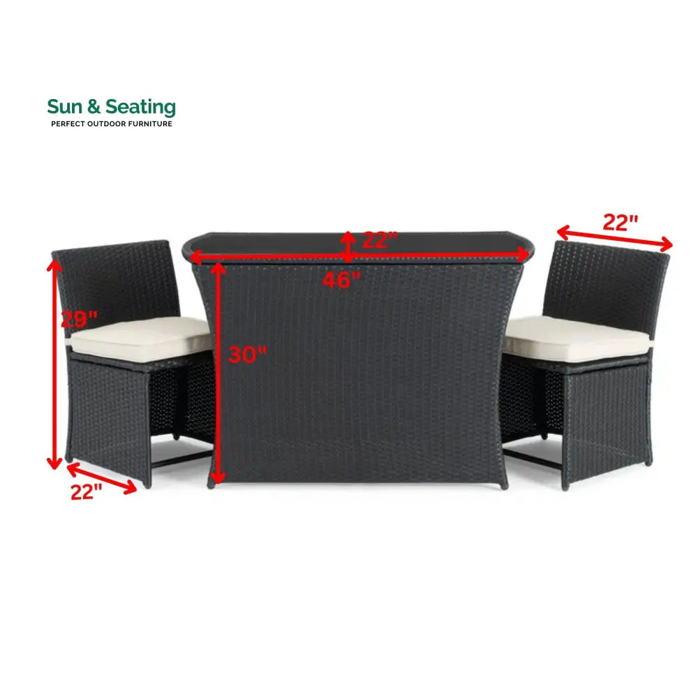 Pru Outdoor Patio Seating Set 2 Chairs and 1 Table Set (Black) Coffee Table Sets