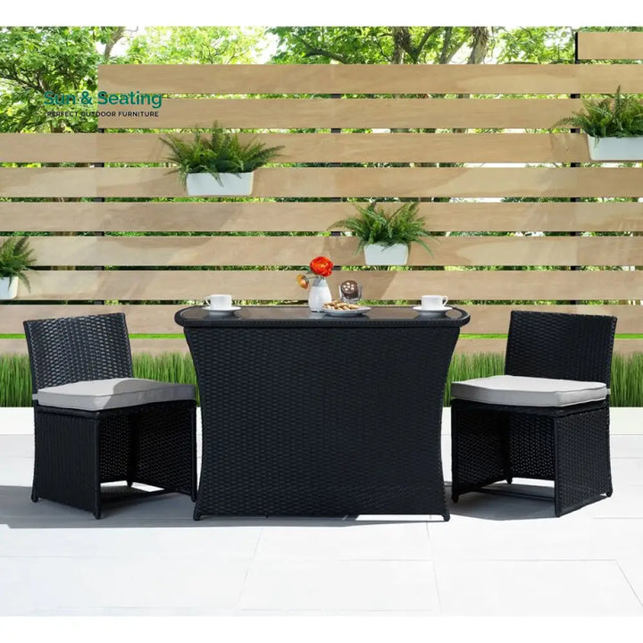 Pru Outdoor Patio Seating Set 2 Chairs and 1 Table Set (Black) Coffee Table Sets
