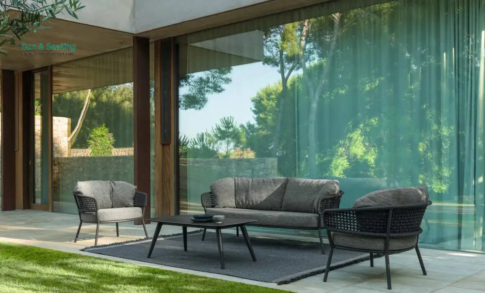Puff Outdoor Sofa Set 2 Seater 2 Single seater and 1 Center Table Set (Black) Braided &amp; Rope Sofa Sets