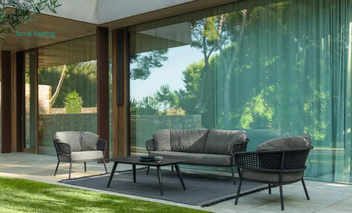 Puff Outdoor Sofa Set 2 Seater 2 Single seater and 1 Center Table Set (Black) Braided &amp; Rope Sofa Sets