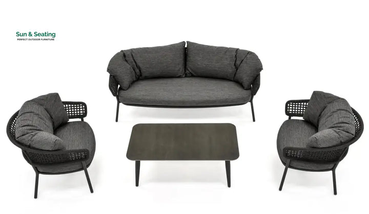 Puff Outdoor Sofa Set 2 Seater 2 Single seater and 1 Center Table Set (Black) Braided &amp; Rope Sofa Sets