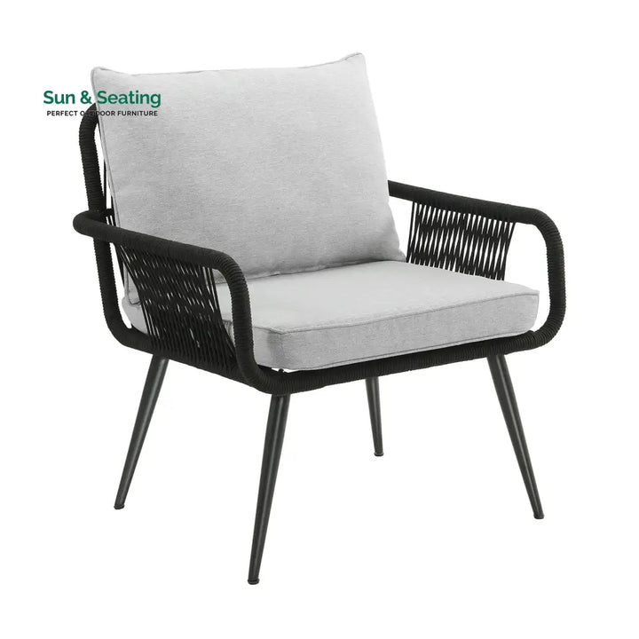 Pulp Outdoor Patio Seating Set 2 Chairs and 1 Table Set (Black) Braided &amp; Rope Coffee Table Sets