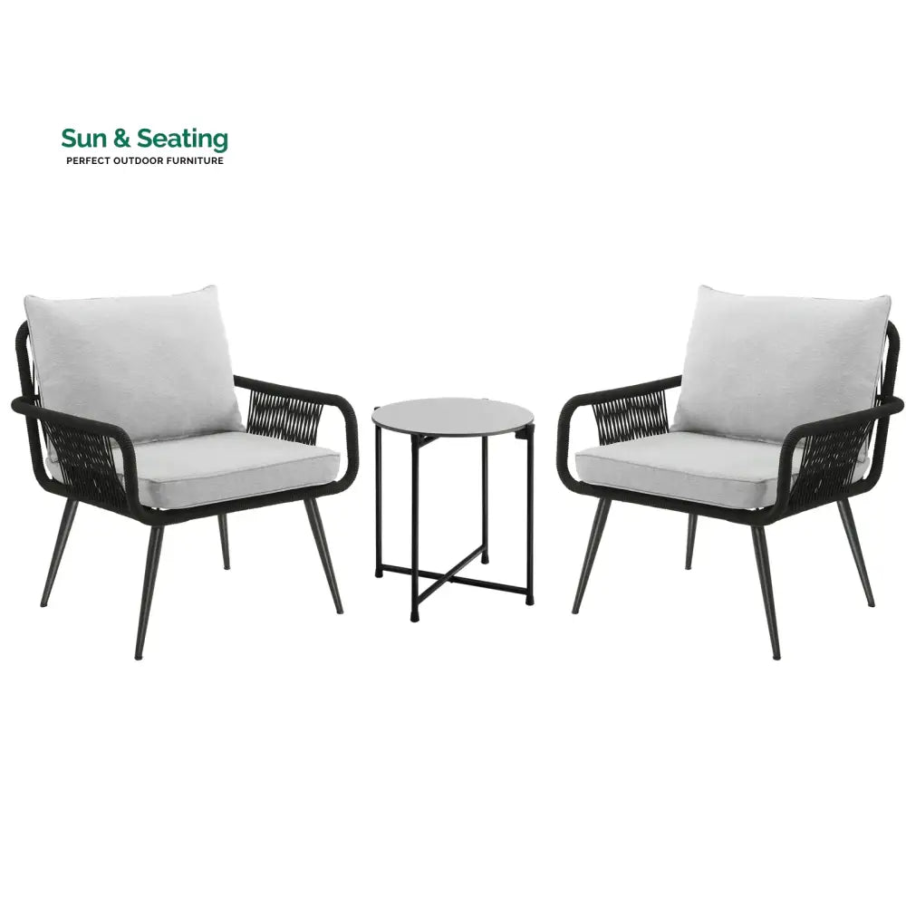 Pulp Outdoor Patio Seating Set 2 Chairs and 1 Table Set (Black) Braided &amp; Rope Coffee Table Sets