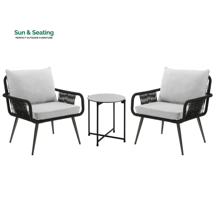Pulp Outdoor Patio Seating Set 2 Chairs and 1 Table Set (Black) Braided &amp; Rope Coffee Table Sets