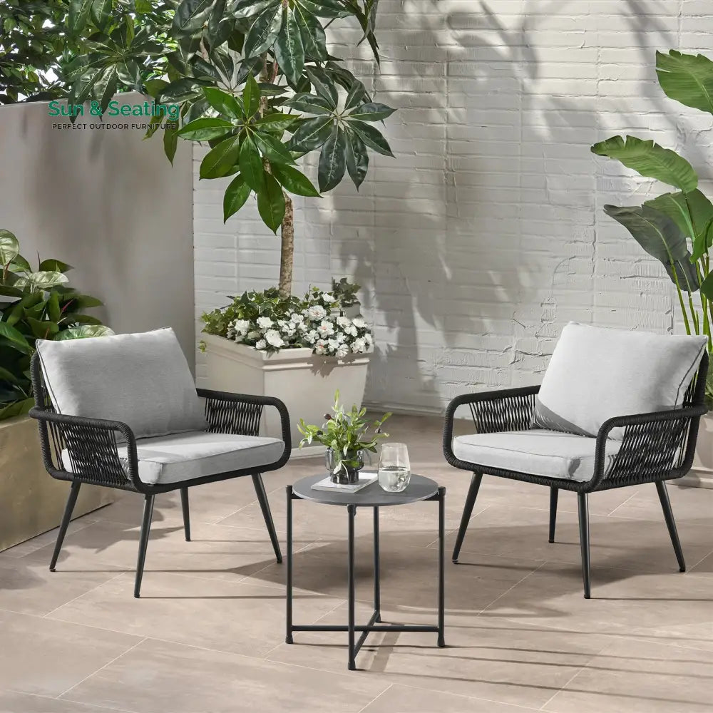 Pulp Outdoor Patio Seating Set 2 Chairs and 1 Table Set (Black) Braided &amp; Rope Coffee Table Sets