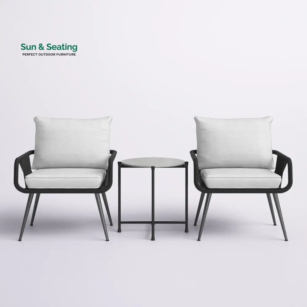 Pulp Outdoor Patio Seating Set 2 Chairs and 1 Table Set (Black) Braided &amp; Rope Coffee Table Sets