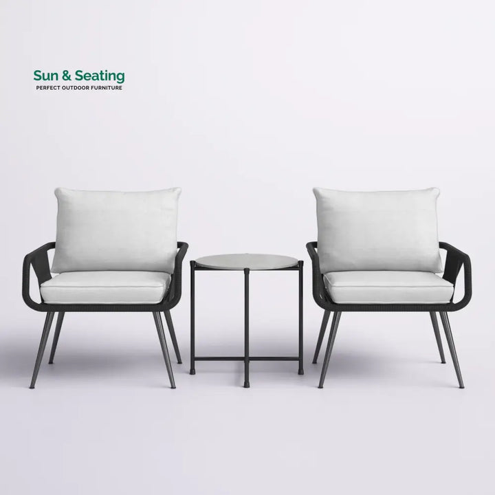 Pulp Outdoor Patio Seating Set 2 Chairs and 1 Table Set (Black) Braided &amp; Rope Coffee Table Sets