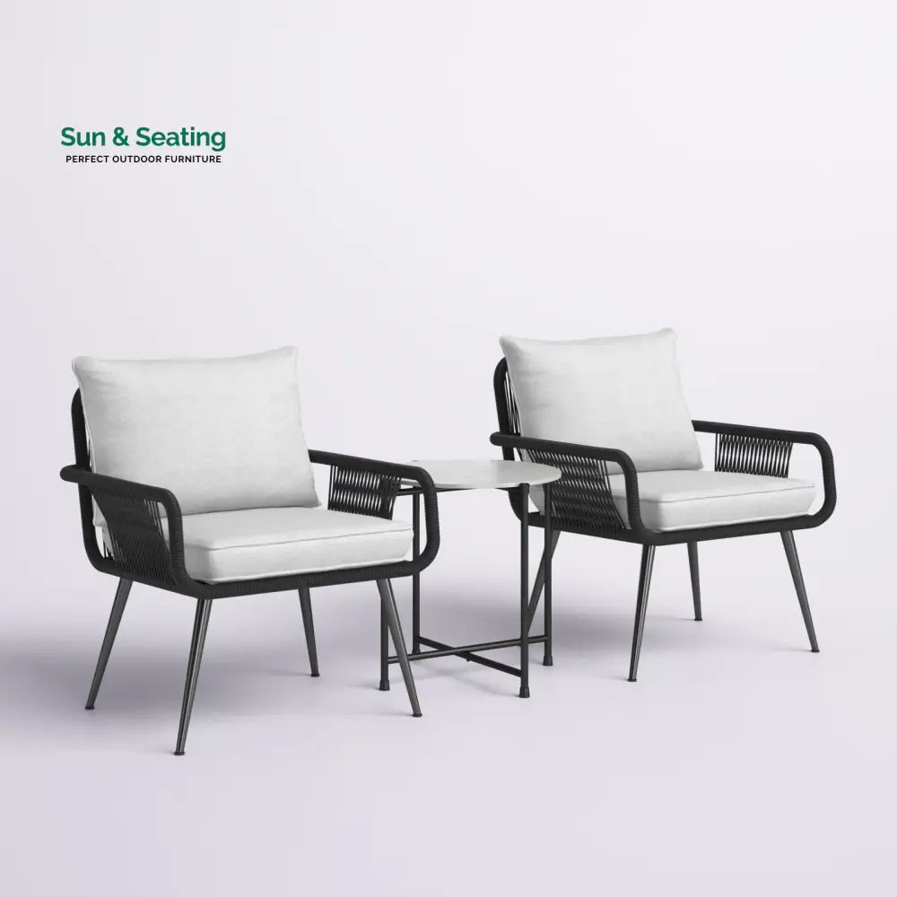 Pulp Outdoor Patio Seating Set 2 Chairs and 1 Table Set (Black) Braided &amp; Rope Coffee Table Sets