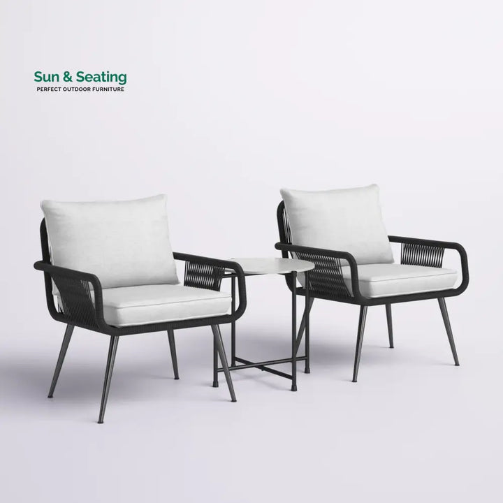Pulp Outdoor Patio Seating Set 2 Chairs and 1 Table Set (Black) Braided &amp; Rope Coffee Table Sets