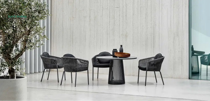 Pumpa Outdoor Patio Seating Set 4 Chairs and 1 Table Set (Black) Braided &amp; Rope Coffee Table Sets