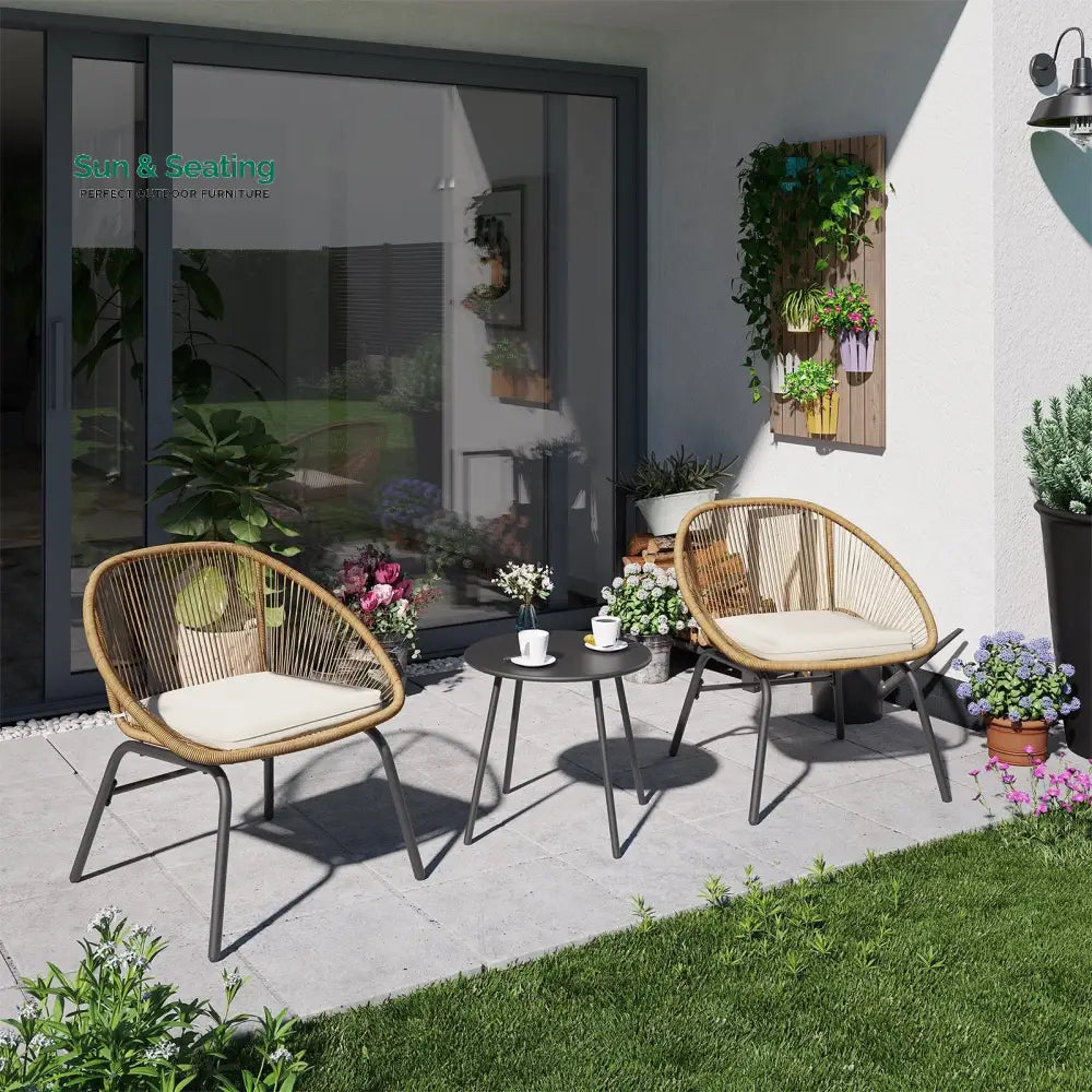 Pyros Outdoor Patio Seating Set 2 Chairs and 1 Table Set (Khaki) Coffee Table Sets