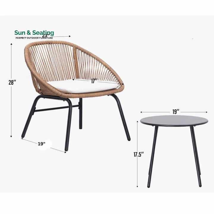 Pyros Outdoor Patio Seating Set 2 Chairs and 1 Table Set (Khaki) Coffee Table Sets