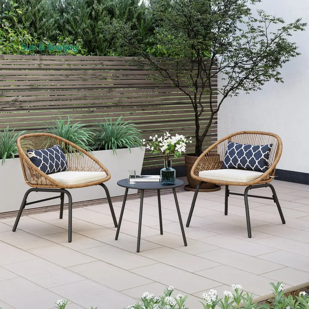 Pyros Outdoor Patio Seating Set 2 Chairs and 1 Table Set (Khaki) Coffee Table Sets