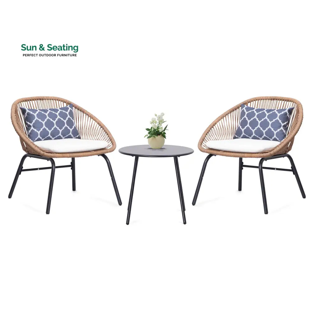 Pyros Outdoor Patio Seating Set 2 Chairs and 1 Table Set (Khaki) Coffee Table Sets