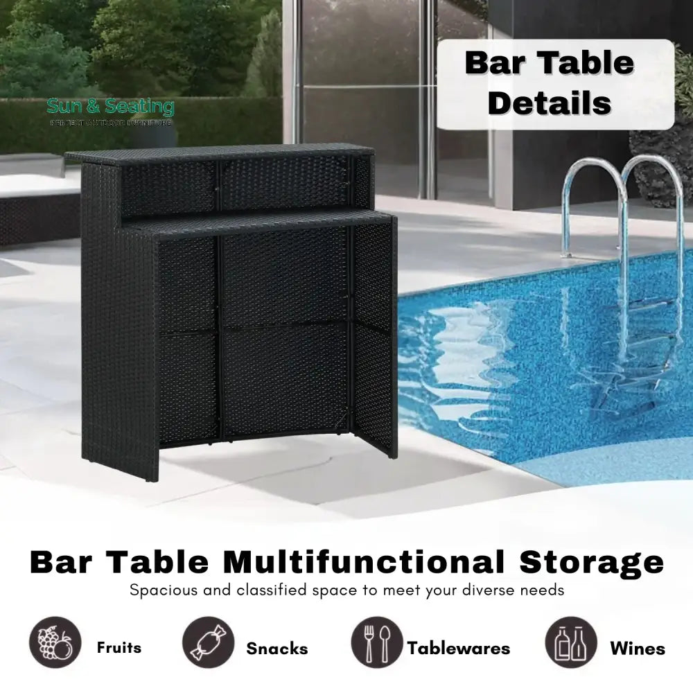 Qing 5-Piece Outdoor Rattan Wicker Bar Set with Wicker Top Table Bar Set