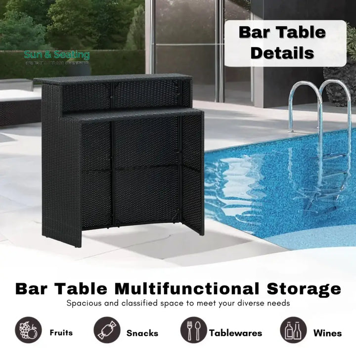 Qing 5-Piece Outdoor Rattan Wicker Bar Set with Wicker Top Table Bar Set