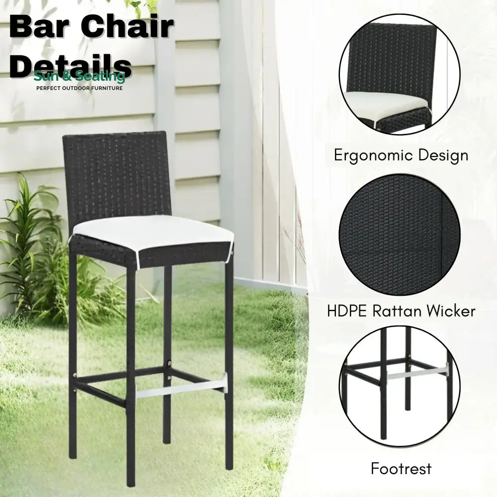 Qing 5-Piece Outdoor Rattan Wicker Bar Set with Wicker Top Table Bar Set