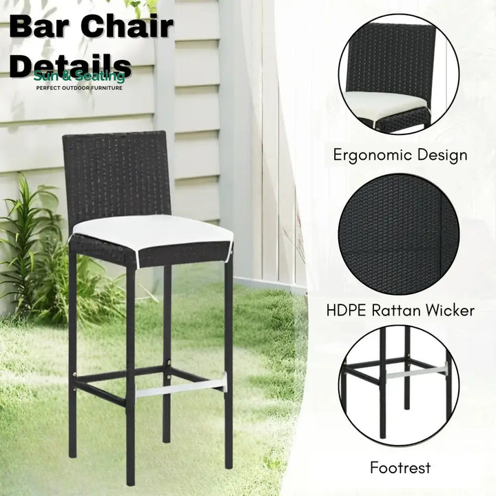 Qing 5-Piece Outdoor Rattan Wicker Bar Set with Wicker Top Table Bar Set