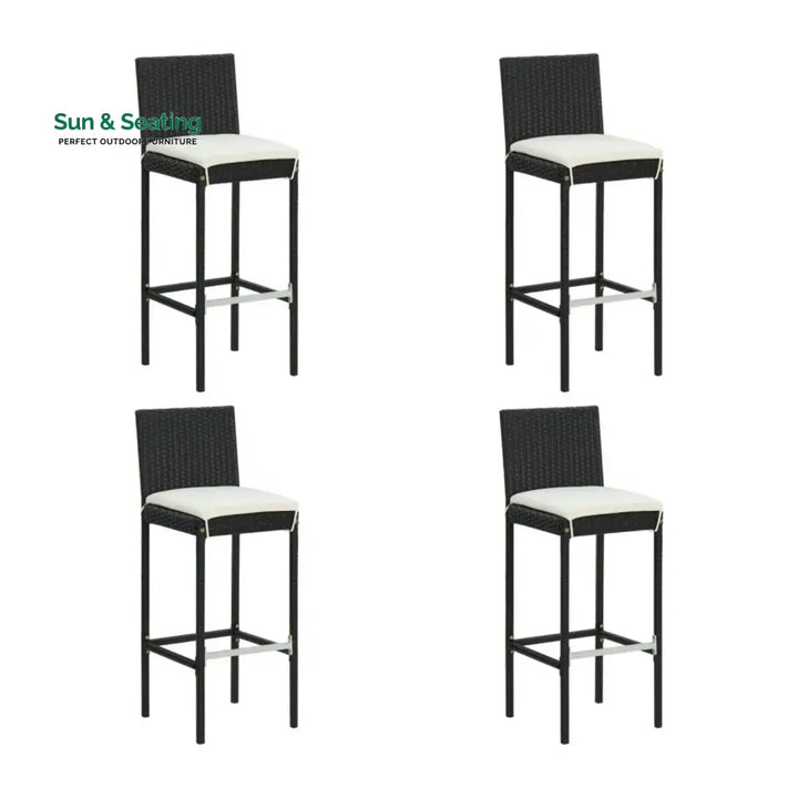 Qing 5-Piece Outdoor Rattan Wicker Bar Set with Wicker Top Table Bar Set