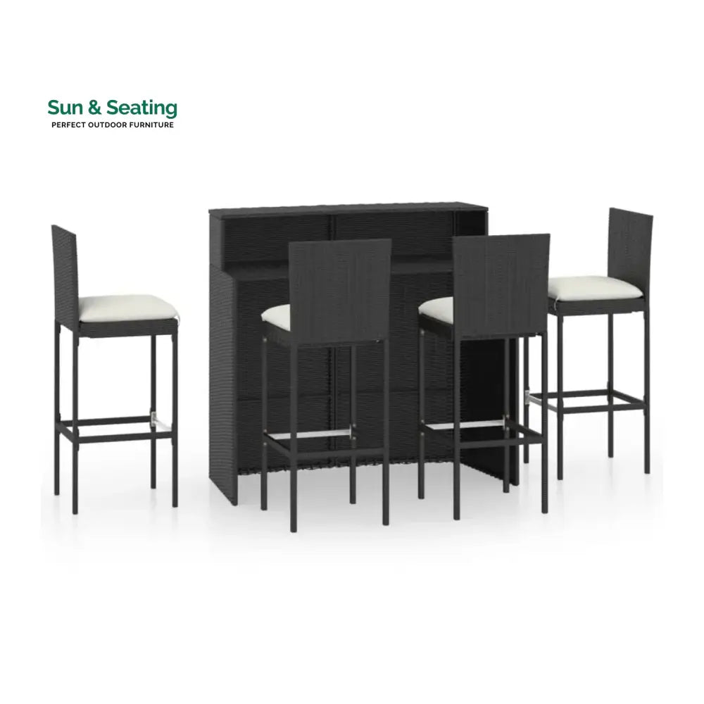 Qing 5-Piece Outdoor Rattan Wicker Bar Set with Wicker Top Table Bar Set