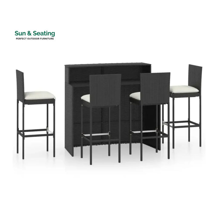 Qing 5-Piece Outdoor Rattan Wicker Bar Set with Wicker Top Table Bar Set