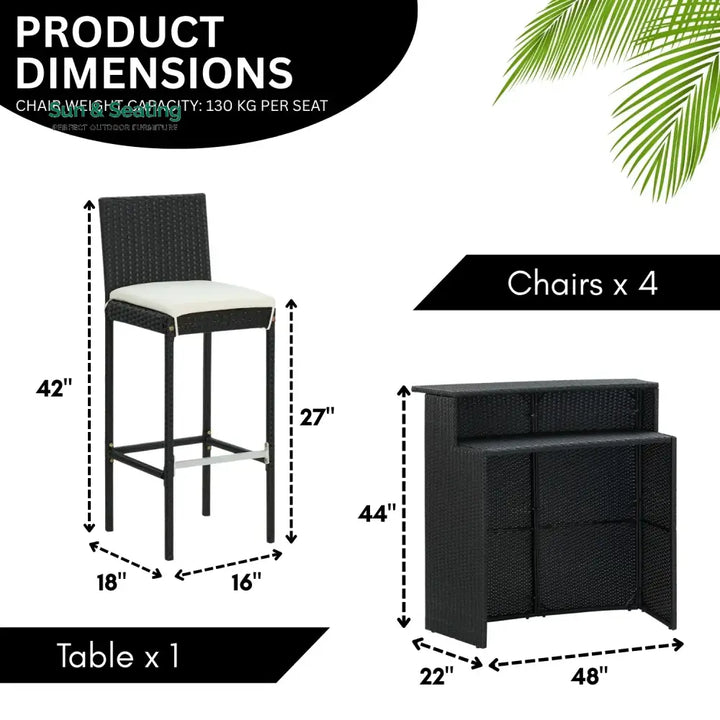 Qing 5-Piece Outdoor Rattan Wicker Bar Set with Wicker Top Table Bar Set