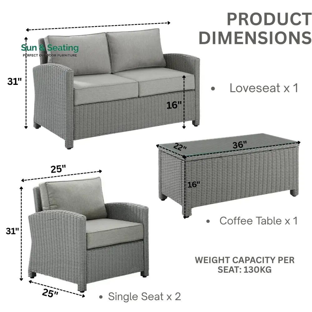 Qirat 4 Pieces Patio Furniture Set Outdoor Sectional Sofa Sofa Set