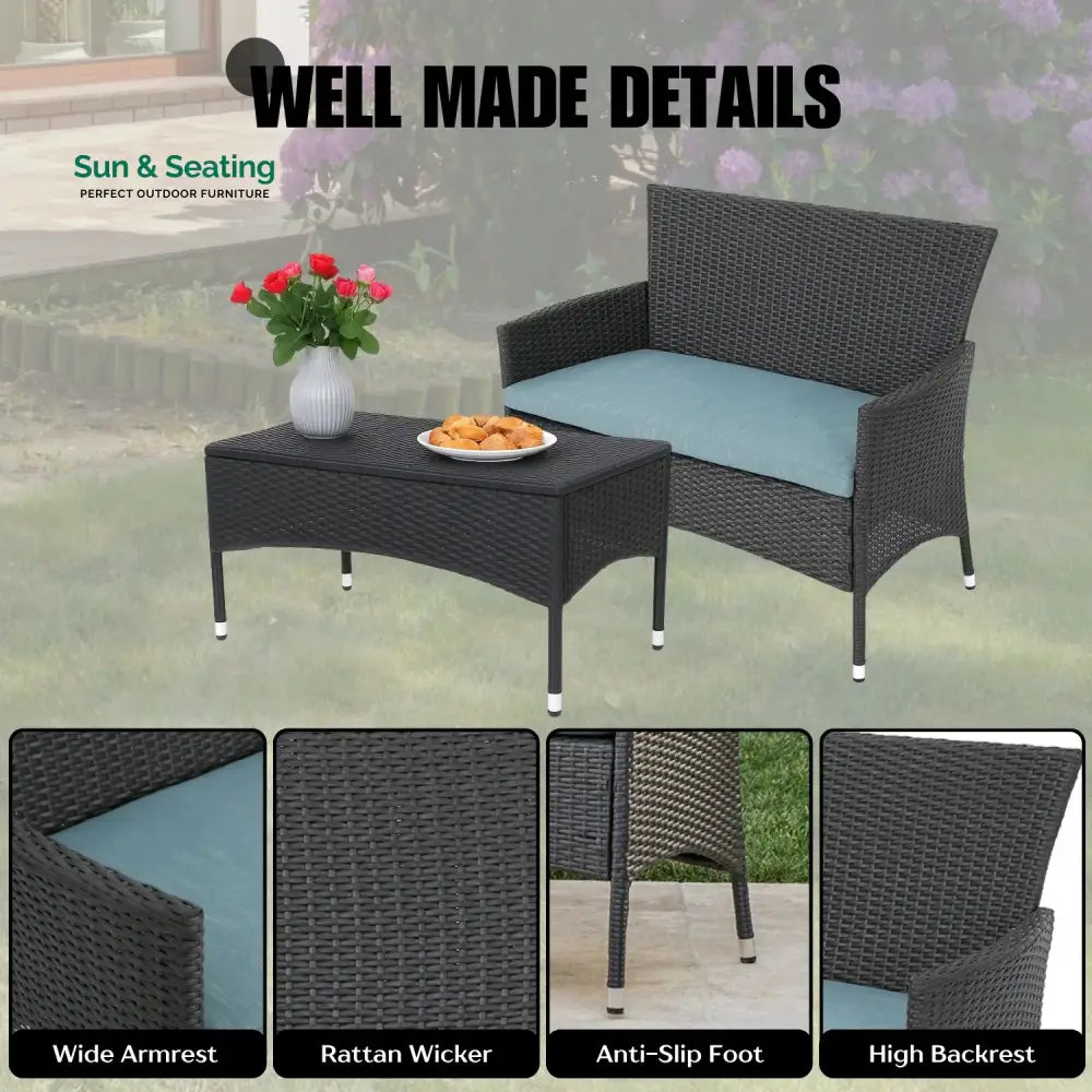 Quinn 2-Piece Outdoor Rattan Wicker Loveseat Sofa Sofa Set