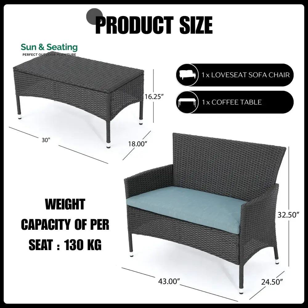 Quinn 2-Piece Outdoor Rattan Wicker Loveseat Sofa Sofa Set