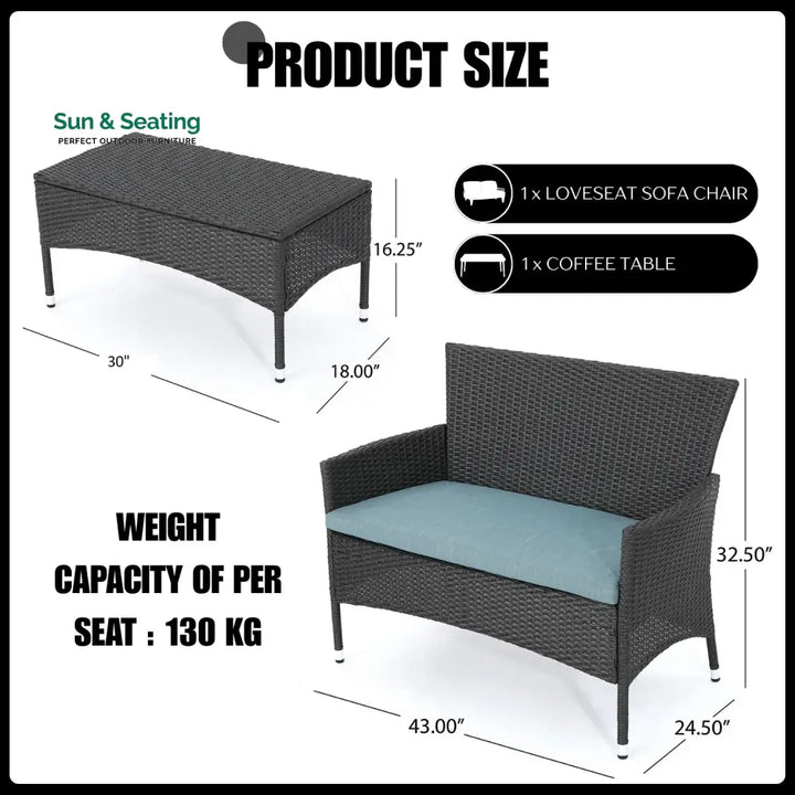 Quinn 2-Piece Outdoor Rattan Wicker Loveseat Sofa Sofa Set