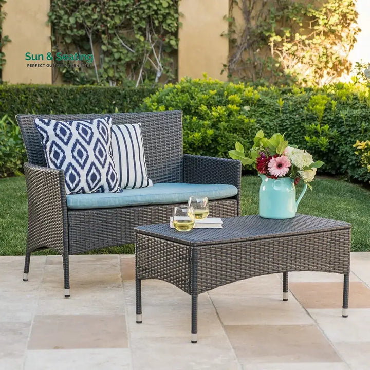 Quinn 2-Piece Outdoor Rattan Wicker Loveseat Sofa Sofa Set