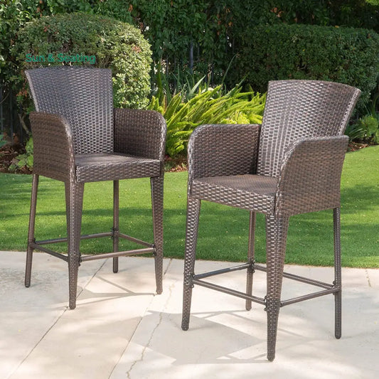 Quirino Outdoor Patio Bar Chair 2 Chairs For Balcony (Brown) Bar Sets