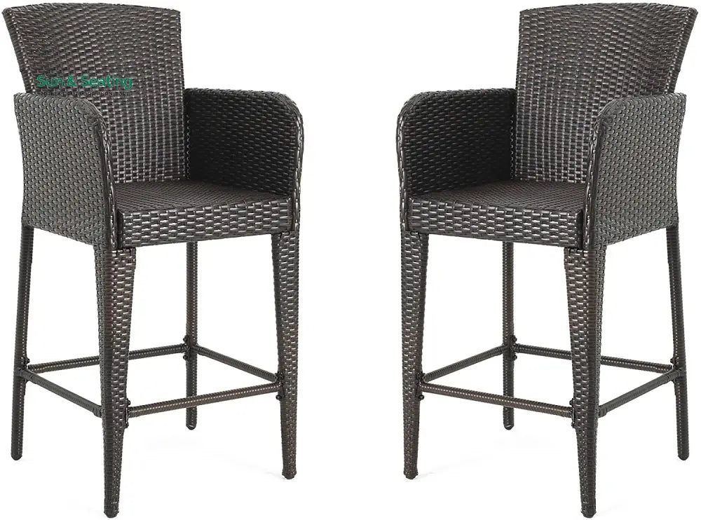 Quirino Outdoor Patio Bar Chair 2 Chairs For Balcony (Brown) Bar Sets