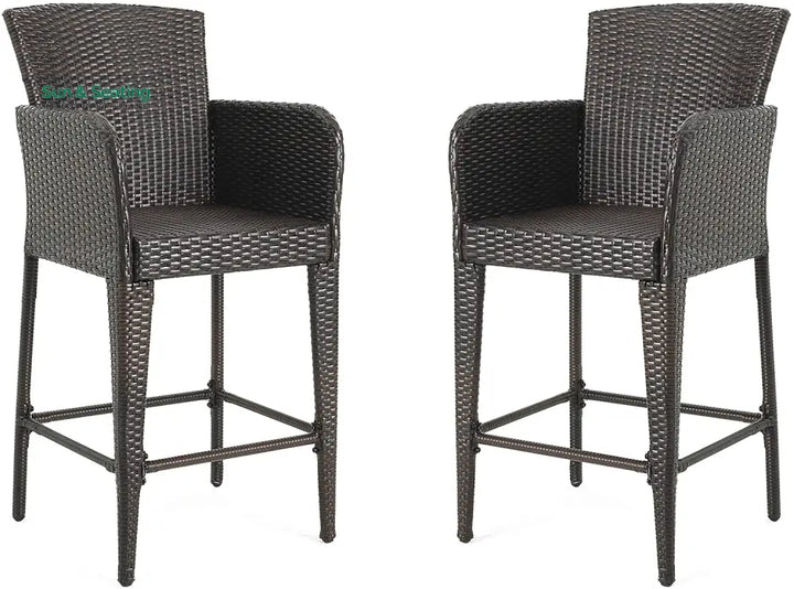 Quirino Outdoor Patio Bar Chair 2 Chairs For Balcony (Brown) Bar Sets
