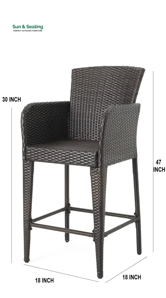 Quirino Outdoor Patio Bar Chair 2 Chairs For Balcony (Brown) Bar Sets