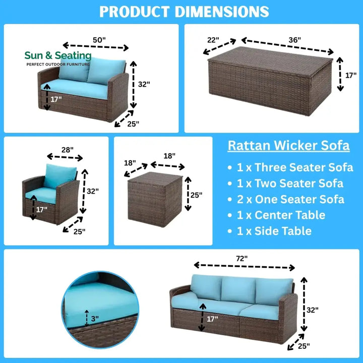 Radhani Outdoor 7-Seater Wicker Sectional Sofa Set Sofa Set